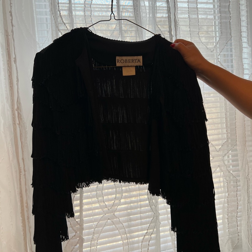 Roberta Bridal Black Fringe Sweater